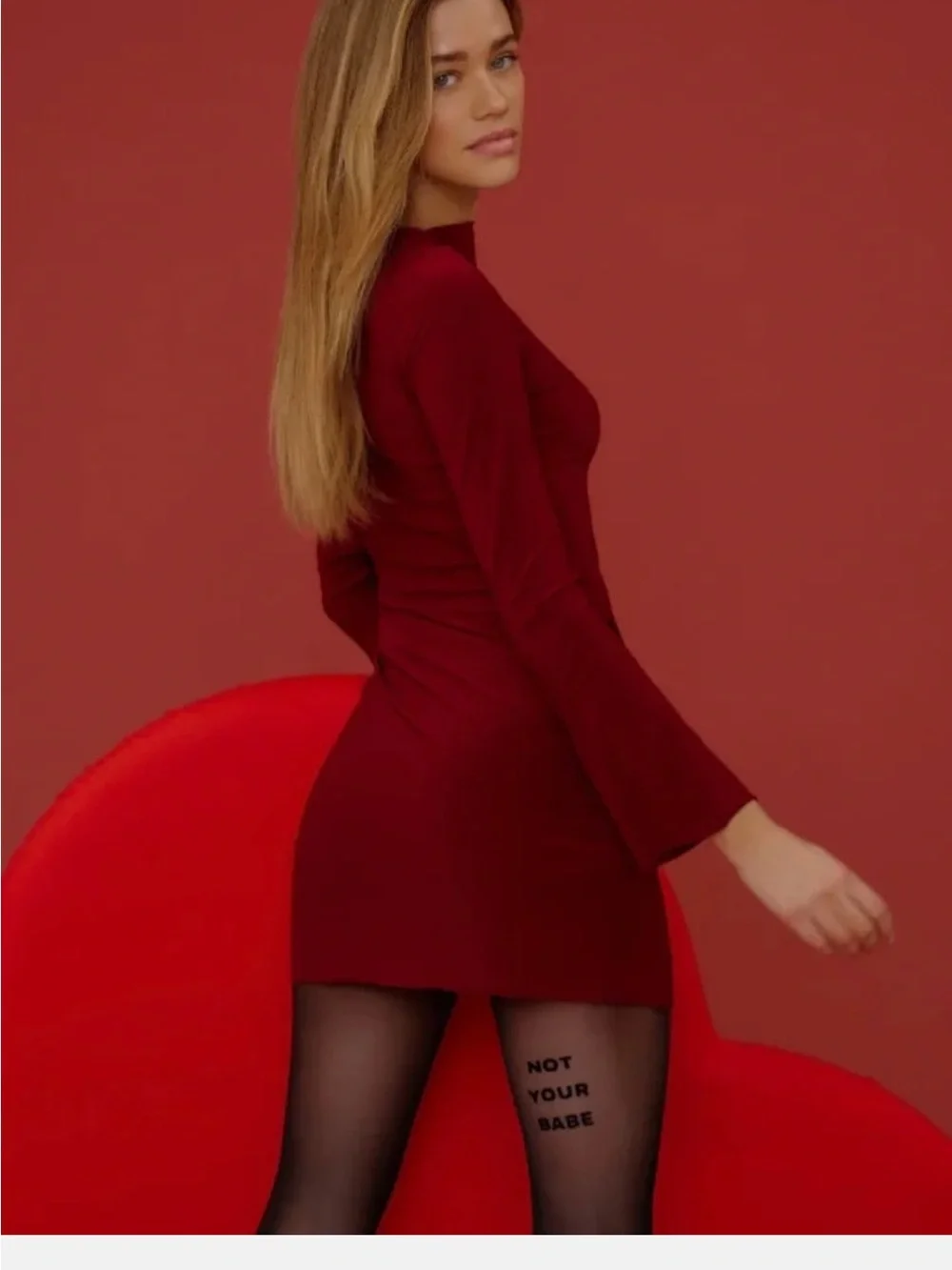 Sheer Black Statement Tattoo Tights with 'NOT YOUR BABE' Text